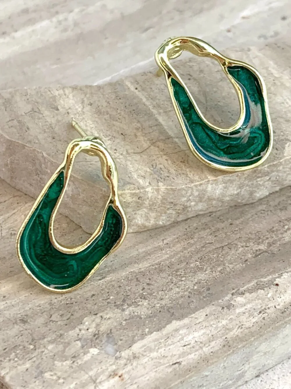 NEW~ Anthropologie Irregular Front Facing Green Hoop Earrings